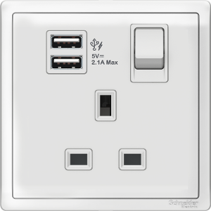 SCHNEIDER VIVACE SOCKET SWITCHED 13A 7*7cm WITH 2.1A USB-KB15USB_WE WHITE